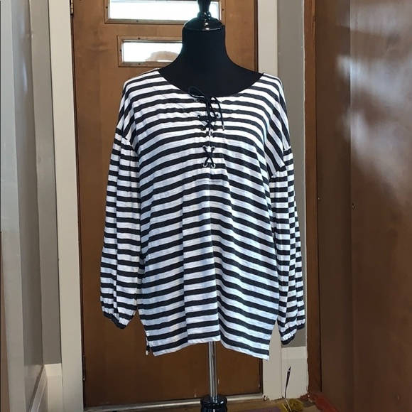 Chaps black and white striped lace up t-shirt - Picture 1 of 5